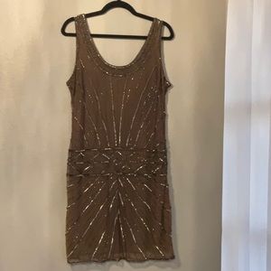 Taupe, Pisarro Nights, sequin cocktail dress. Size 14.